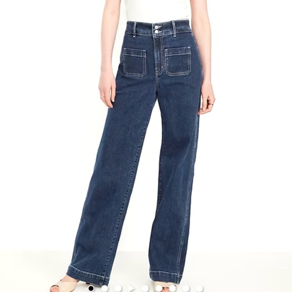 Old Navy Extra High-Rise Sky-hi Wide-Leg Jeans Plus size 16P Dark Wash NWOT - Picture 1 of 13